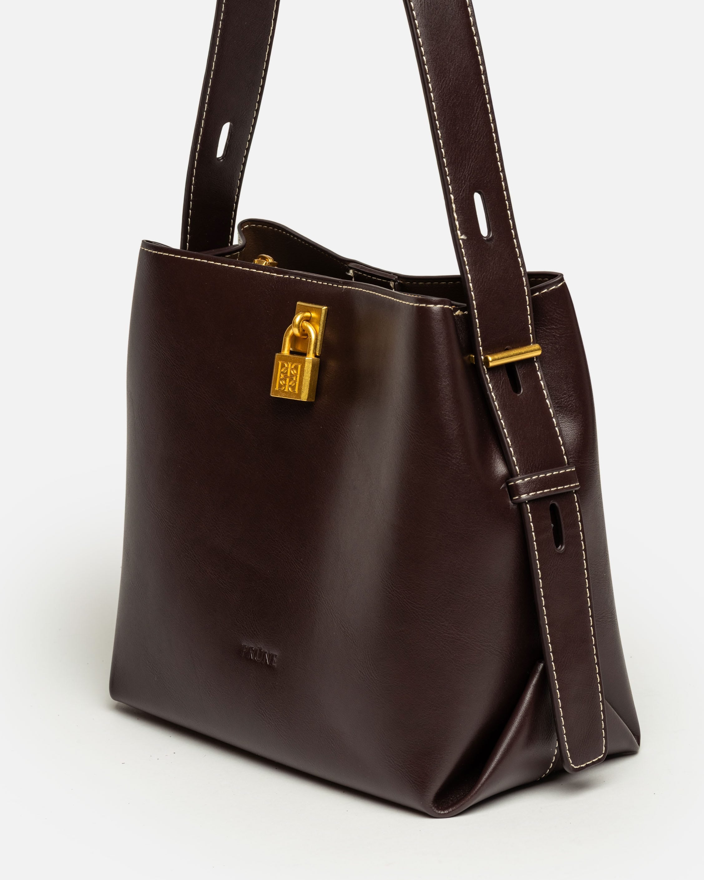 Cartera al hombro The Lock en efecto cuero liso